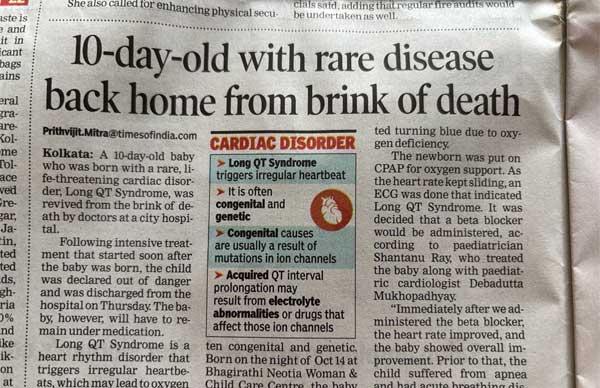 Publication: Times of india newspaper<br>



Date: Oct 26, 2025<br>

Headline: 10-day-old with rare disease back home from brink of death