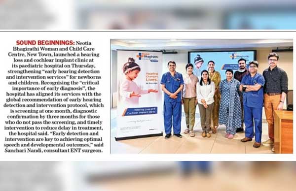 Publication: The Telegraph<br>
 Date: 27th February, 2026<br>
Headline: Launch of hearing loss and cochlear implant clinic at NBWCCC New town<br>
 Page No.: 08<br>
 Edition: Kolkata